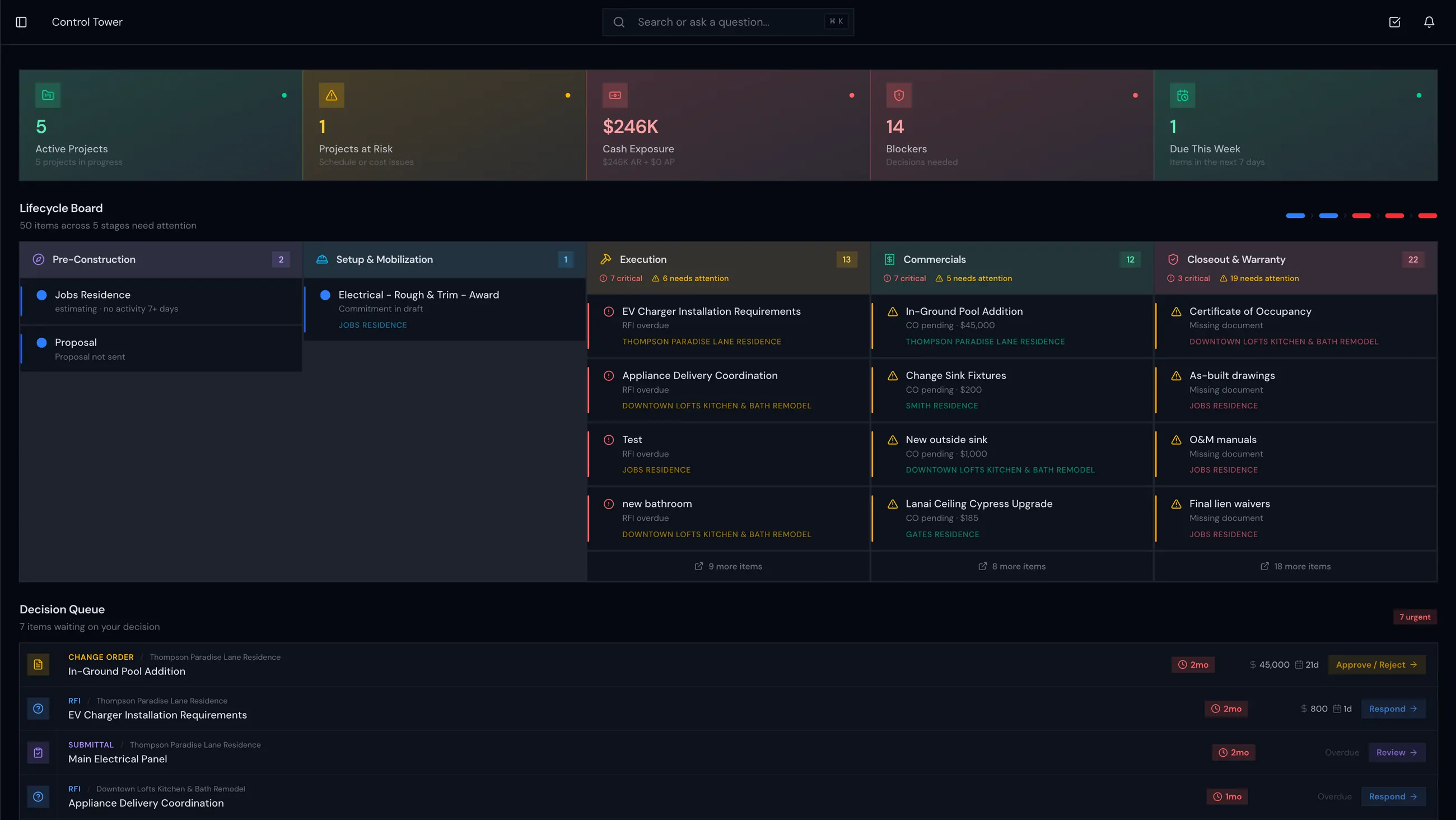 Arc interface showing unified construction operations